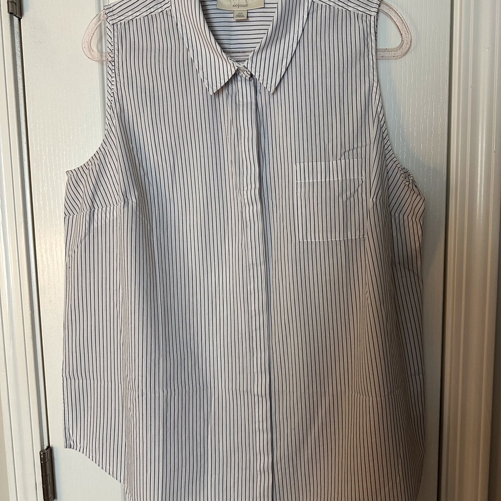 Striped Sleeveless Button-Up Top 16W